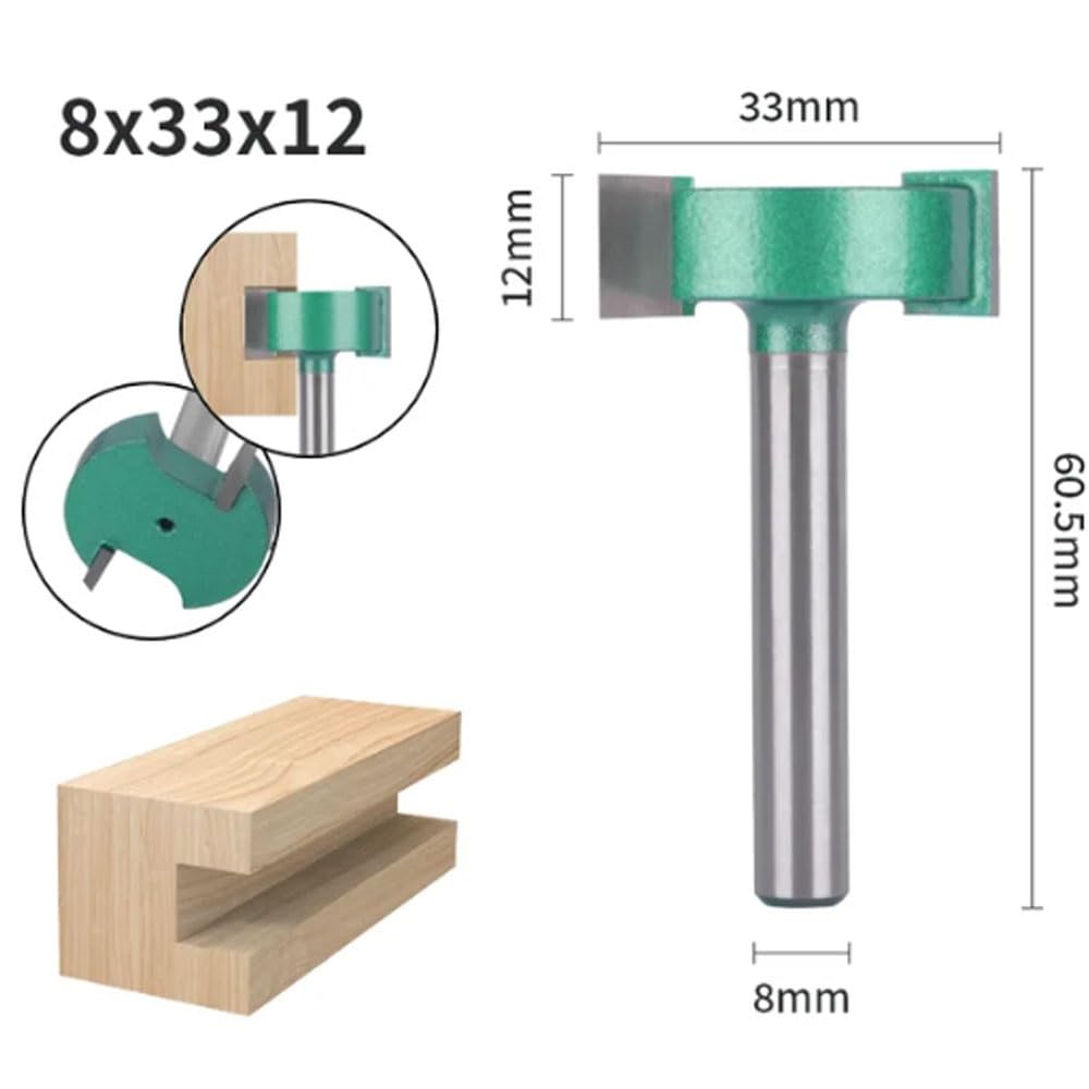 1 szt. frez do rowków typu T – frez do drewna najwyższej jakości ze stali wolframowej, trzpień 8 mm, wysoka odporność na zużycie(8x33x12)
