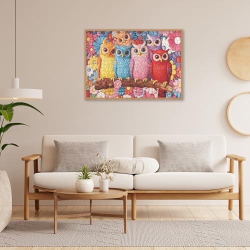 Colorful Embroidery Owl Puzzles for Adults 500 Pieces. Beautiful Flower and Cute Bird Jigsaw Puzzles. Challenging Nature, Animal,Floral,Art Puzzles