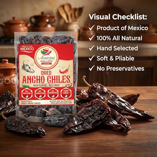 Dried Ancho Chiles Peppers 5 oz, Natural and Premium. For Recipes Like Mexican Mole, Sauces, Stews, Salsa, Meats, Enchiladas