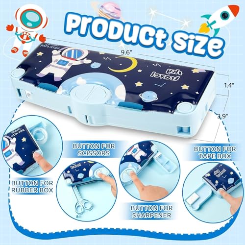 Image of Sanghariyat Plastic Branded Multi-Functional Pencil Box for Kids, Space Pencil Box for Boys & Girls, Magnetic Pencil Box for Boys, Space Theme Gifts for Kids with Accessories. (Navy Blue Astronaut)