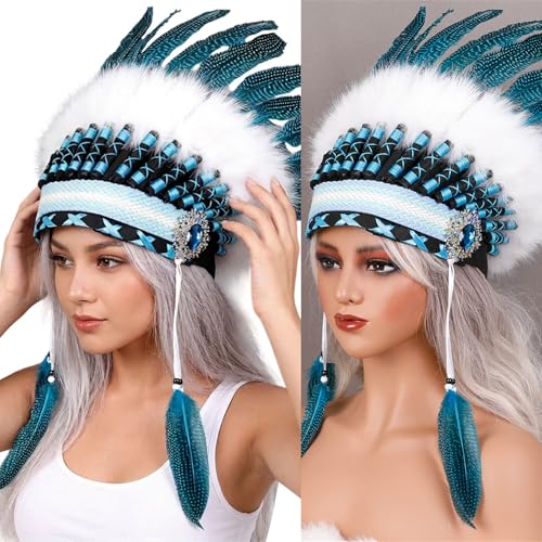 Diadema de sombrero tribal indio brillante ligera y de tela suave para evitar dolor 2