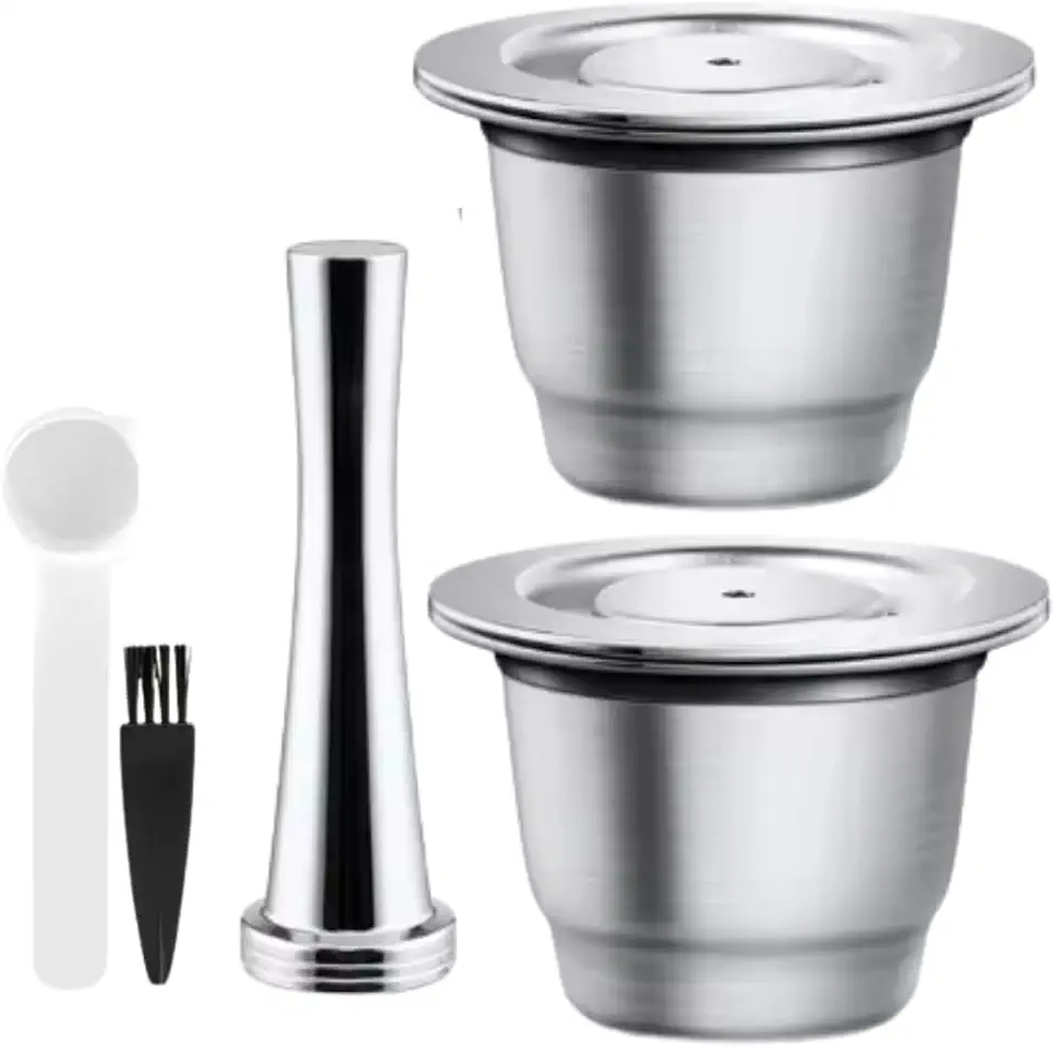 Cápsula Inox Reutilizável Kit 02 cápsula espresso + 1 Tamper, Cápsulas de café recarregáveis de aço inoxidável compativel com cafeteira - CITIZ C112 - CREATISTA PLUS - ESSENZA MINI C30 - INISSIA C40
