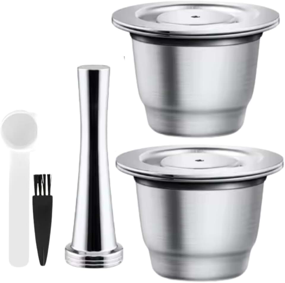 Cápsula Inox Reutilizável Kit 02 cápsula espresso + 1 Tamper, Cápsulas de café recarregáveis de aço inoxidável compativel com cafeteira - CITIZ C112 - CREATISTA PLUS - ESSENZA MINI C30 - INISSIA C40