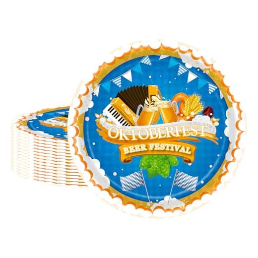 POPOYU Lot de 16 assiettes en carton bavaroises de 17,8 cm - Assiettes en carton pour fête de la bière en Allemagne - Décorations de table pour fête de la bière bavaroise