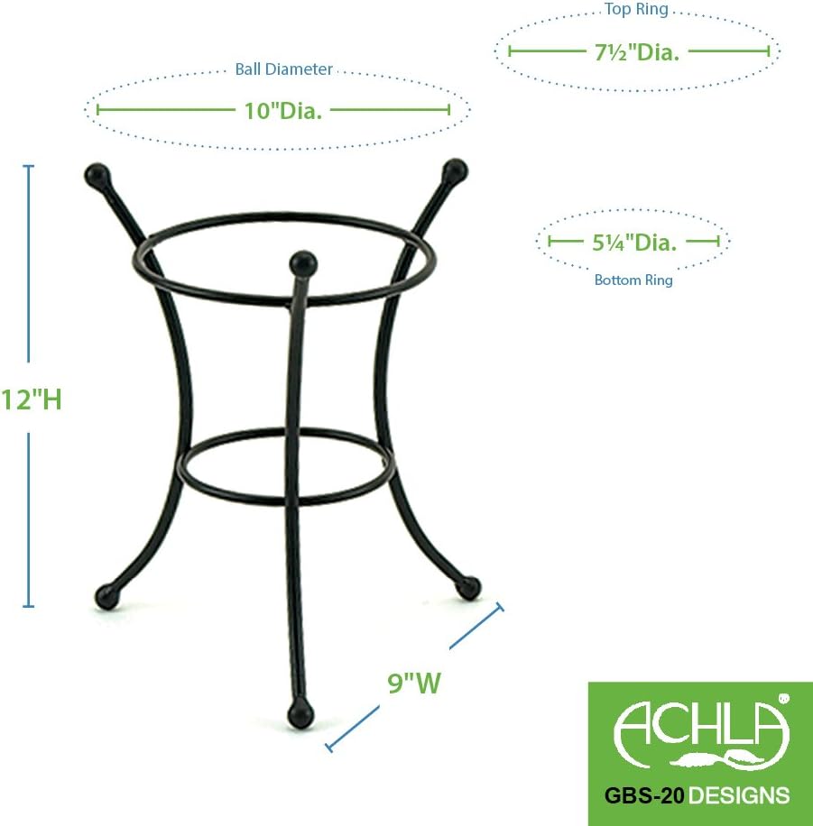 Achla Designs GBS-20 Multi-Use, Small Wrought Iron Metal Plant birdbath Bowl Stand Flowerpot Holder, Black, 8 Inch