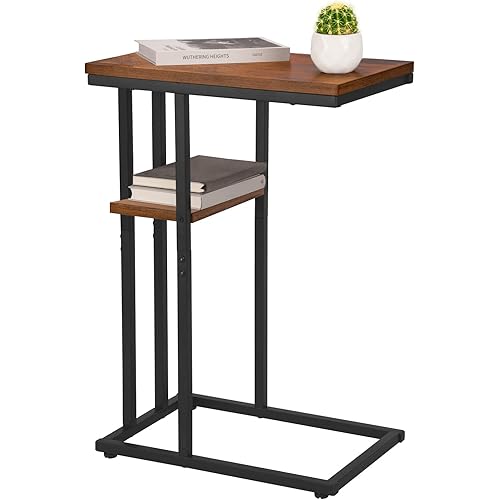 Yoobure C Shaped End Table, Side Table for Couch and Bed, Small Side Table for Small Spaces, Living Room, Bedroom, Rustic Snack Table