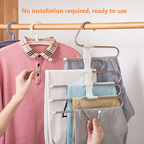 Kalimdor HU-XI-201 Upgrade Azeroth Pants Hangers 4 Pack Space Saving S-Type Stainless Steel Clothes Pants Hangers,Anti-Slip Design,Clothes Closet Storage Organizer thumb #2
