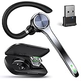 Ngsod Bluetooth Headset, Wireless Earpiece with Upgrade Noise Canceling Mic,500mAh Charging Case Support 72H Talking Time,Hand-Free Headphones with Mute Button for Computer Cell Phones Trucker Work