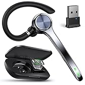 Ngsod Bluetooth Headset, Wireless Earpiece with Upgrade Noise Canceling Mic,500mAh Charging Case Support 72H Talking Time,Hand-Free Headphones with Mute Button for Computer Cell Phones Trucker Work