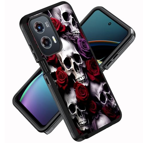 ZXHSBROK for Moto G Stylus 5G 2024 Phone Case, Military Grade Heavy Duty 3-Layer Shockproof Drop Protective Cover for Motorola Moto G Stylus 5G 2024, Skull Red Rose