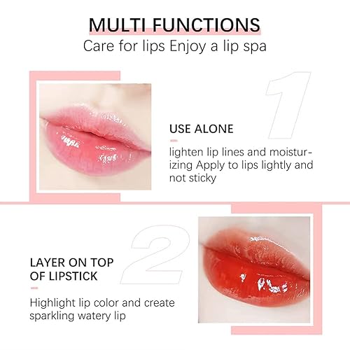 Miniatura 5 de GECOMO Aceite de labios hidratante, brillo labial no pegajoso, bálsamo labial, cuidado labial, aceite labial con sabor a fruta para labios secos