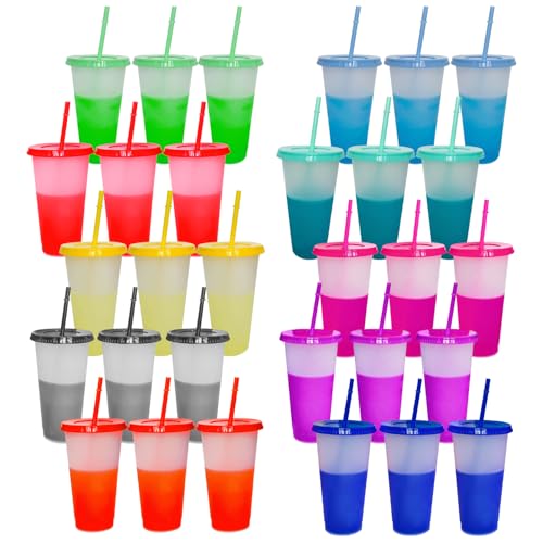 Listado de Vaso de plastico con popote que Puedes Comprar On-line. 45 30pcs Vasos de Plástico Reutilizables 710ml Sin BPA, vasos con tapa y popote, Vasos Que Cambian de Color con Agua Fría,10-15 colores,para Fiestas,Café helado,cerveza fría (10...