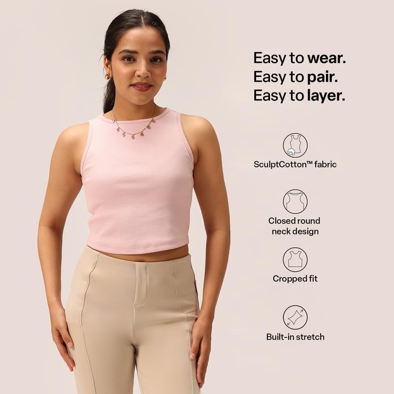 Image of BlissClub Womens Blissentials Crop Tank, Stretchy Fabric, Tailored Comfortable Fit, Everyday Essential