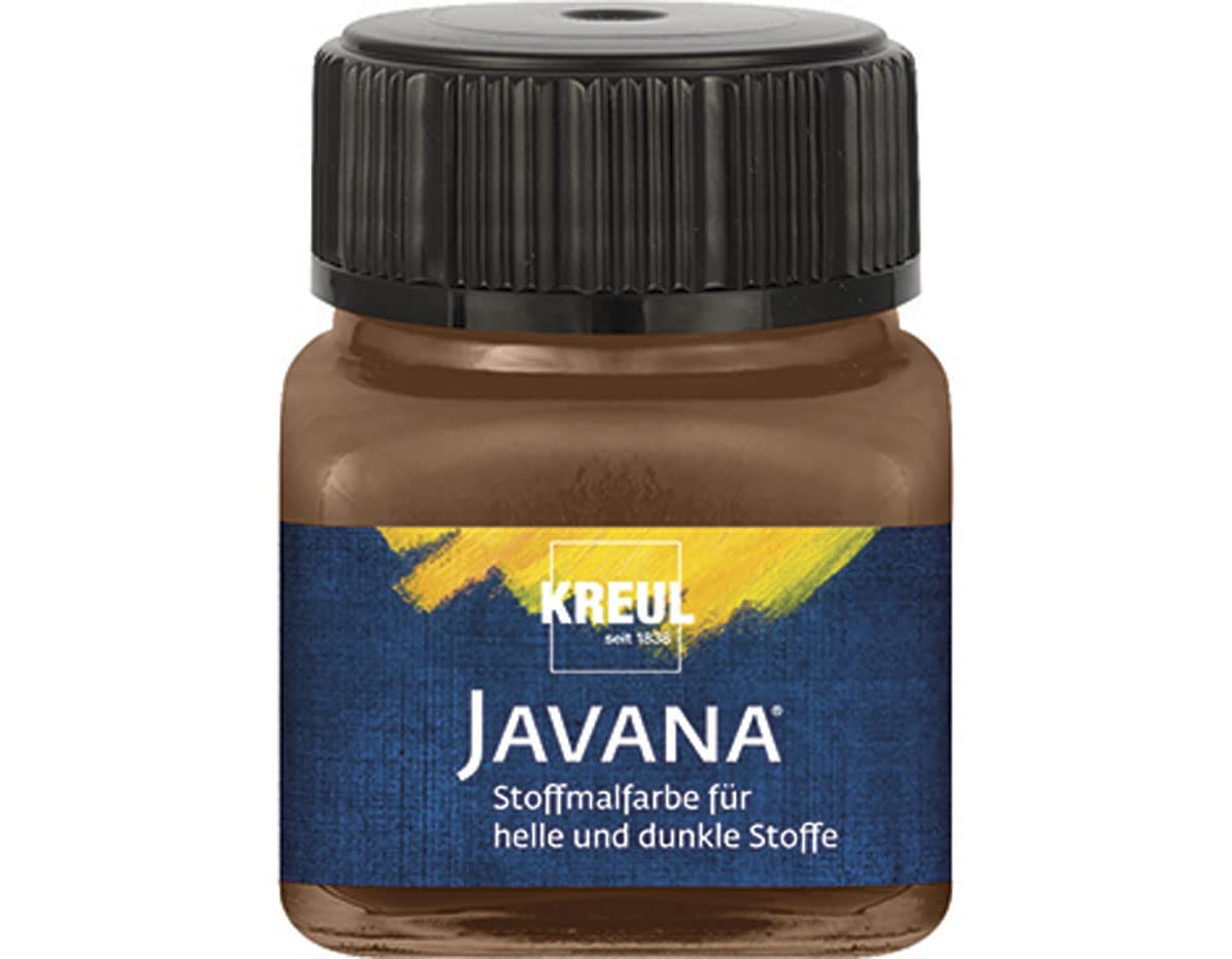 Kreul 90959 - Javana Fabric Paint for Light and Dark Fabrics, 20 ml Glass Fawn Brown, Brilliant Water-Based Colour, Pasto Character, for Stamping and Stenciling, Washable after Fixation