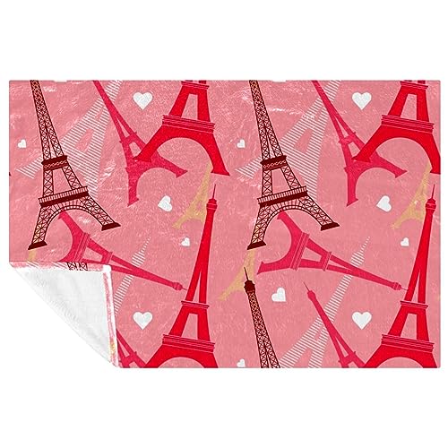 Couverture Tour Eiffel 150x100 cm avec cœurs blancs pour lit et canapé