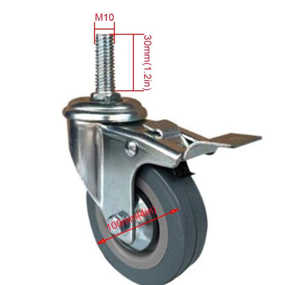 Zware belastbare wielen M12 x 60 mm schroefdraad M16 x 60 mm lange schroeven 3 inch 75 mm universele zwenkbare zwenkwielen met rem, industriële transportwielen, 1000 kg belasting voor werkbank