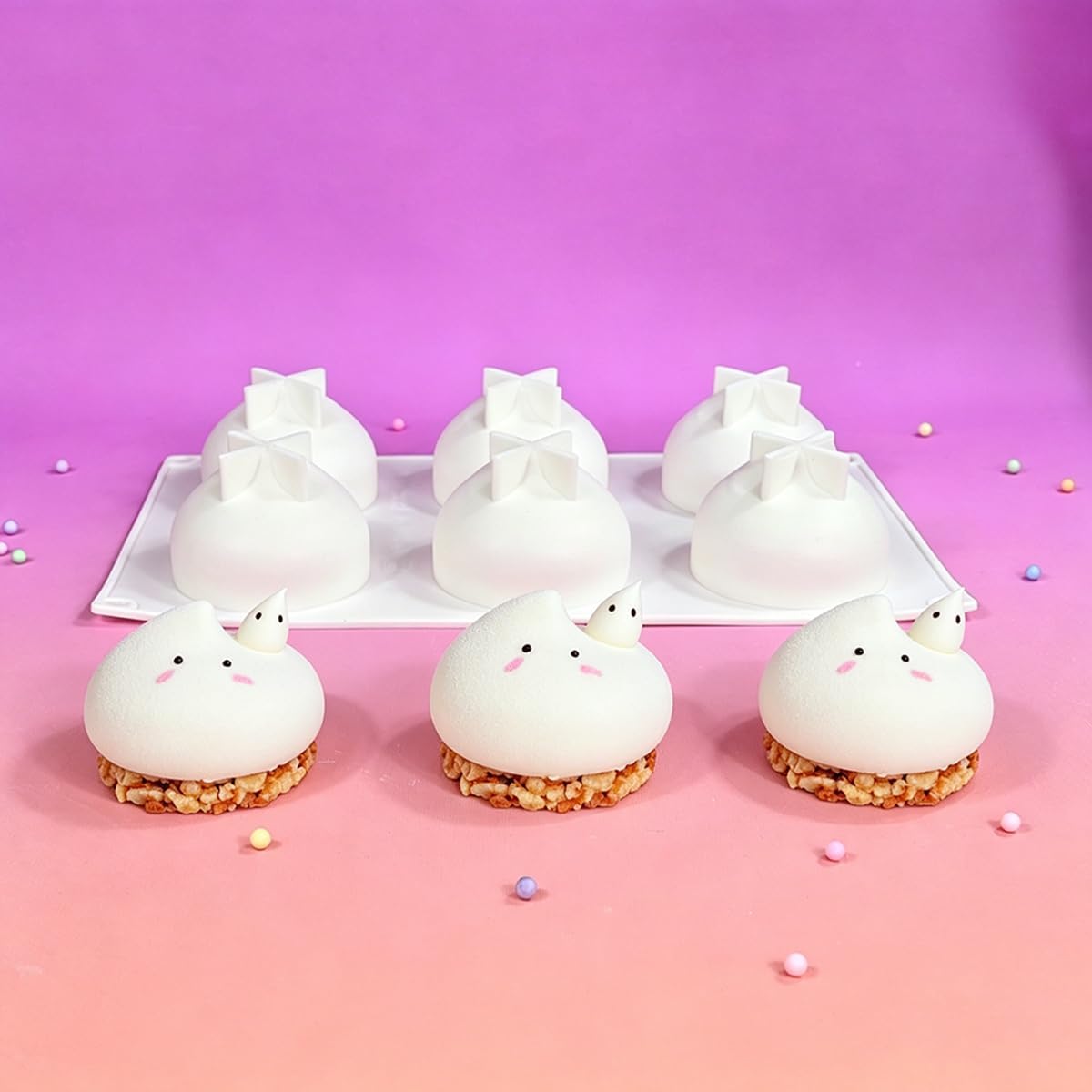mostsom 6 Cavity Water Droplets Silicone Baking Mold Ghost Shaped | Non-Stick Mousse Cake Pan, Food-Grade Heat-Resistant for Chocolate Pudding Jelly, Easy Demold Clean