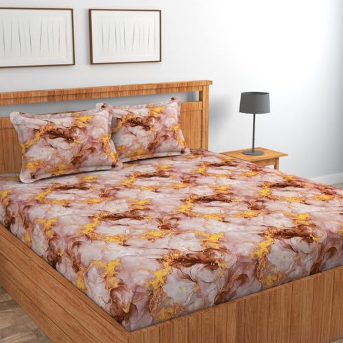 Image of Jashan Premium Cotton Fitted Bedsheets with 2 Pillow Covers for King Size Bed | 200-220 TC | Size 78x72+10 Inches | Beige | Soft, Durable, All-Around Elastic Modern Design