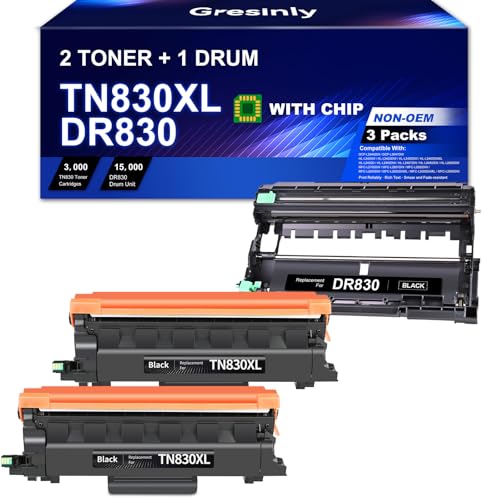 DR830 TN830XL 3PK Compatible Replacement for Brother DR830XL DR-830 Drum Unit TN830 XL TN-830 XL V R Toner Cartridges DCP-L2640DW HL-L2460DW L2405W L2480DW L2400D L2865DW MFC-L2820DW L2807DW Printer