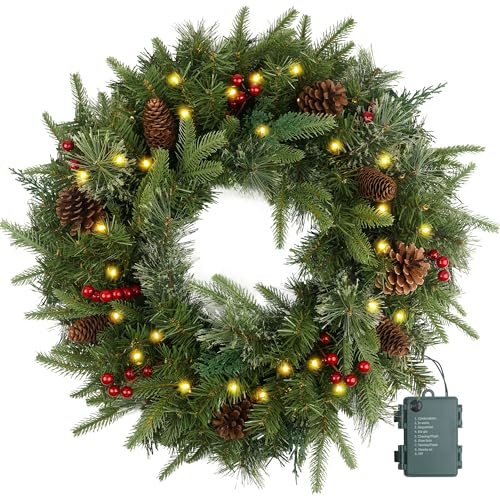 Weihnachtskranz Vorbeleuchtet 61.0 cm mit 50 Licht & Tannenzapfen,...