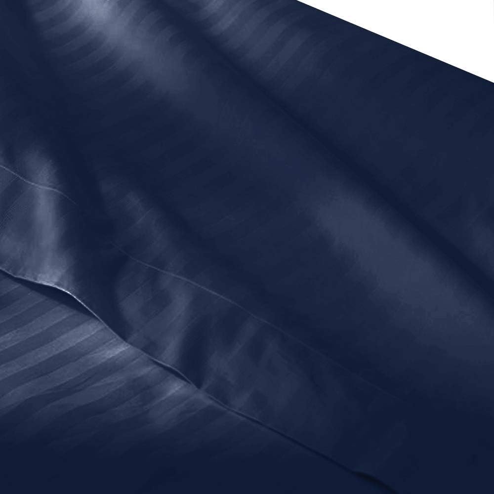 Royal Tradition Striped 300 Thread Count, 100 Percent Cotton 4PC King Bed Sheets Set with Deep Pockets, Navy