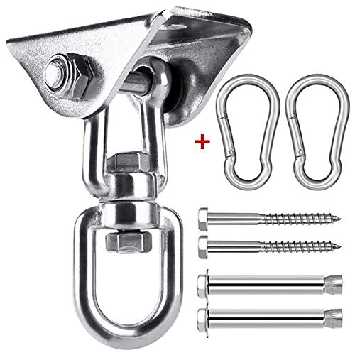 KaiYunSheng - Ganchos de acero inoxidable para hamaca de 360 ° giratorio, capacidad de 453 kg para juegos de madera de hormigón, porche, asiento de interior y exterior, para gimnasio, etc Cover