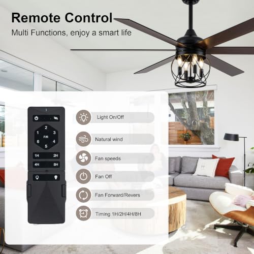 Image of 60 inch Farmhouse Ceiling Fan with Lights Remote Rustic Ceiling Fan