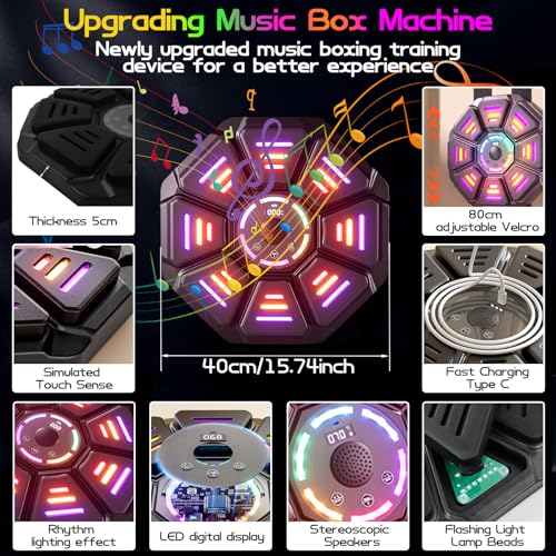 Macchina Da Boxe Musicale Da Parete, Nuovo Music Boxing Machine Per Adulti & Bambini, Bersaglio Da Boxe Musicale Con 2 Guanti Da Boxe, 9 Velocità E 10 Modalità Di Allenamento Boxe Allenamento Per Casa - 6