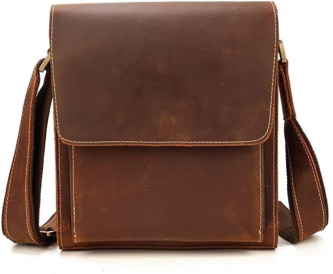 XINBOO Shoulder Bags Men's Leather Shoulder Bag Natural Leather Crossbody Bag Luxury Cowhide Flip Shoulder Bag (Color : Brown)