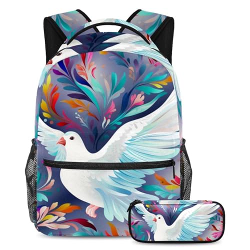 Lot de 2 cartables de grande capacité au motif Art Peace Colombes symbole de liberté
