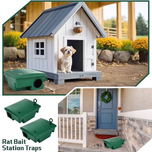 Image of Qualirey 12 Packs Rat Bait Stations Rodent Traps Outdoor Indoor, Green | Large Bait Boxes for Mice and Rats Mouse Traps Bulk, Lockable with Key, Keep Pets and Children Safe