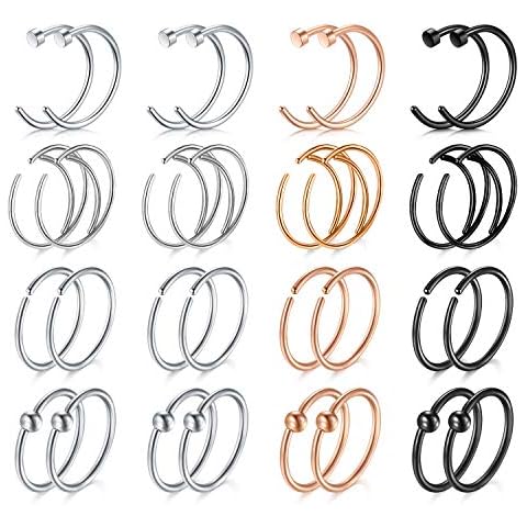 AVYRING 20G Nose Rings Hoop Nose Rins Surgical steel Nose Septum Rings for women Men 8/10/12mm pack Silver Rose Gold Cover