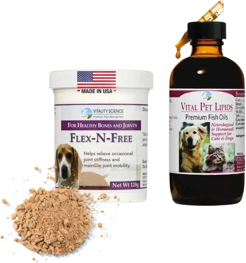 Flex N Free + Vital Pet Lipids for Dogs | 2 Part Program | Promotes Bone Development & Joint Health | Relieves Stiffness | Neurological & Hormonal Support | 100% Safe (Large)