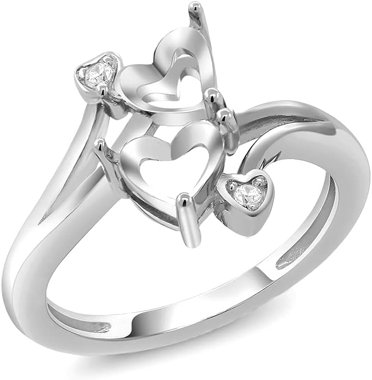 Gem Stone King Customized and Personalized 2-Stone Heart Shape Engagement Ring for Women | Gemstone Birthstones | 6MM Heart Shape | 10K White Gold | Wedding Engagement Anniversary Ring - Image 3