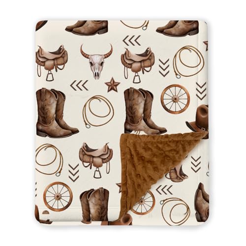 Image of Western Baby Blanket, Cowboy Minky Blankets for Boys Girls, Nursery Room Decor, Soft Warm Lightweight Nursery Bed Blanket for Newborn Toddlers Son Daughter, for New Parents