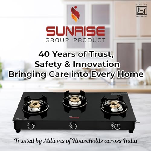 Image of GOLDEN SURYA Premium Toughened Glass Top Manual Ignition, 18 Months Warranty, BIS Certified, Gas Cooktop 3 Burner Gas Stove (CXJ-32 Flame Guard)