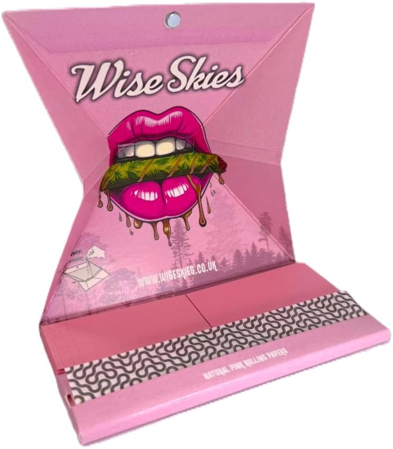 Wise Skies Pink Instant Rolling Kit With King Size Slim Pink Rolling Papers Perforated Wide Tips and Magnetic Rolling Tray Small bundle Kit Cigarette Rolling Accessories (11 x 5.5 cm, 12, Count)