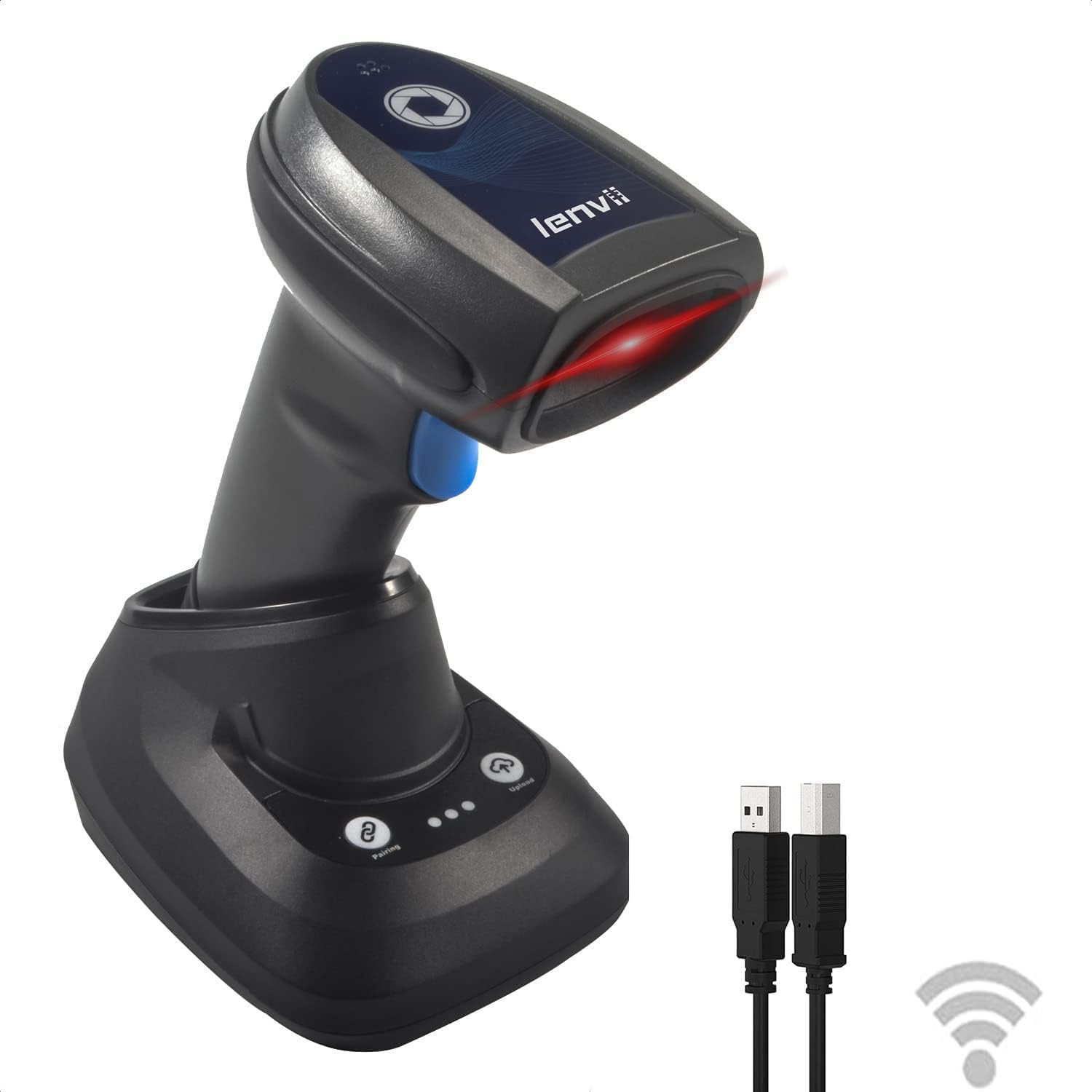 LENVII Bluetooth Lector Codigo De Barras Inalambrico 1D 2D QR Code Scanner Inalambrico/Cableado/Bluetooth 3 en 1 Escaner 2D con Base De Carga Inteligente Barcode Scanner Soporta iOS y Android