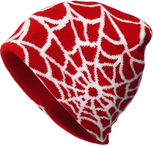 MESU Unisex Knitted Beanie Hat Hip Hop Cap Slouchy Skull Cap for Women Men Red White