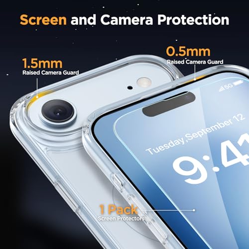 Image of Miracase Magnetic for iPhone Air Case with Screen Protector(Compatible with MagSafe), Slim Thin Translucent Matte Military-Grade Protected Phone Cover for iPhone 17 Air 6.5 inch, Clear
