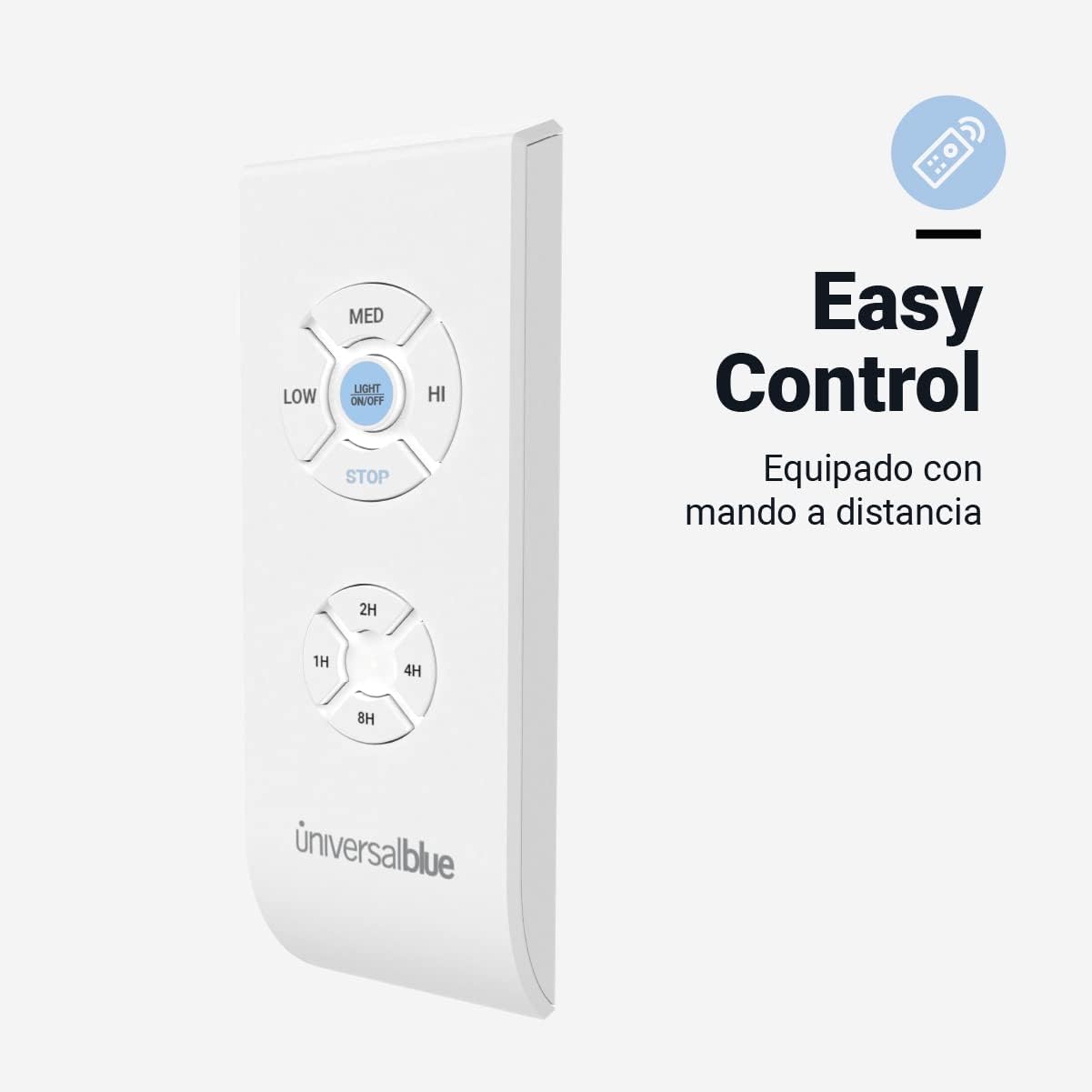 UNIVERSALBLUE Ventilador de Techo Blanco Silencioso con Luz | Ventilador Aspas Reversibles Blanco Madera | Motor Eficiente | Mando a Distancia Control Remoto | Temporizador | Diámetro 106 cm