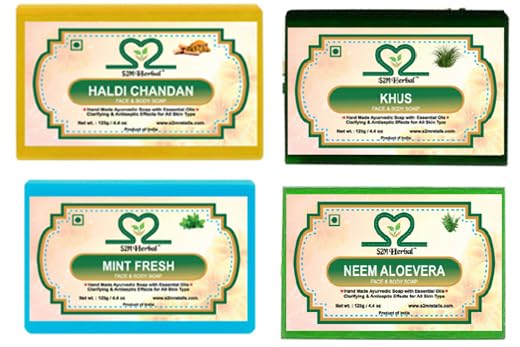 Image of Handmade Soap Combo Kit 10 - Pack of 4 (Haldi Chandan, Neem aloevera, Khus, Mint Soap) (|Gift Pack For Glowing Skin | (4 x 125g) (4 x 125 g)