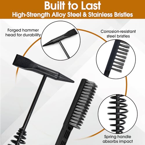 Chipping Hammer and Wire Brush Set – 10.6 in Heavy Duty Welding Hammer with Spring Handle and Steel Bristle Brush, Welding Tools and Accessories for Weld Slag Removal - Thumbnail 3
