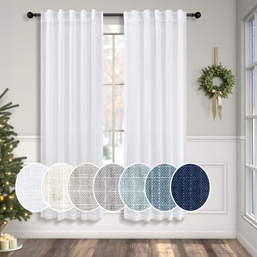 Pitalk White Curtains 38 Inch Wide for Windows 2 Panels