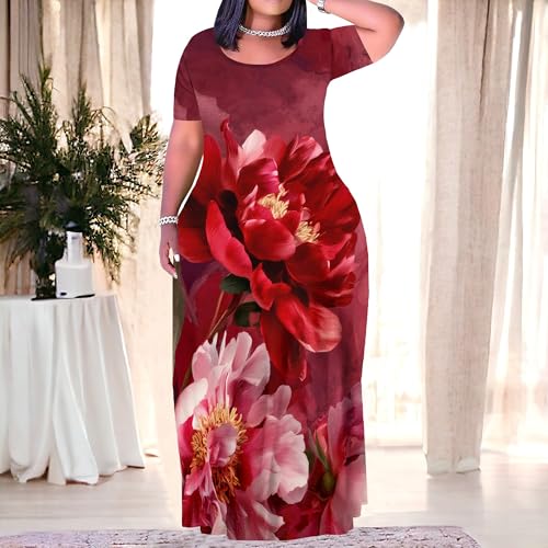 Image of PinkPatty Women's Plus Size Maxi Dresses Short Sleeve Sundress Summer T-Shirt Beach Long Dress with Pockets