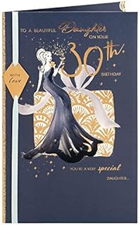 Clintons: Lady In Blue On Present Daughter 30th Birthday Card, 30th Milestone Birthday Greetings Card, 260x170mm, multi, 1140193