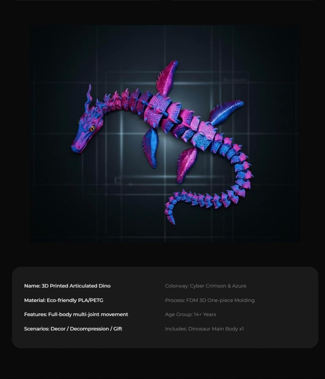7pcs 3D Printed Dinosaur Skeletons, T-Rex Fidget Toys,Pterosaur, Stegosaurus, Plesiosaurus,3D Printed Dragon Animals Toys,Dinosaur Toys for Desk Gifts (Red Blue, Small, 7pcs)