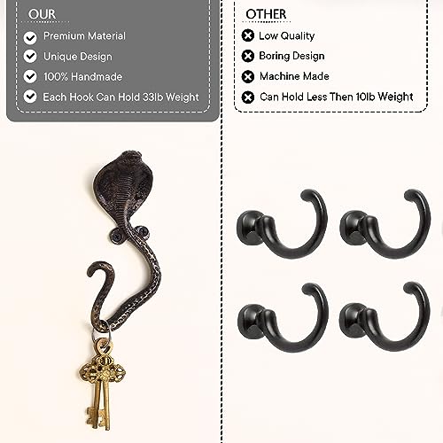 Image of Indian-Shelf Decorative Cobra Wall Hooks Kids Coat Hooks Unique Bathroom Towel Holder Antique Snake Hooks Vintage Animal Hooks Heavy Duty Backpack Hanger - 1 Piece