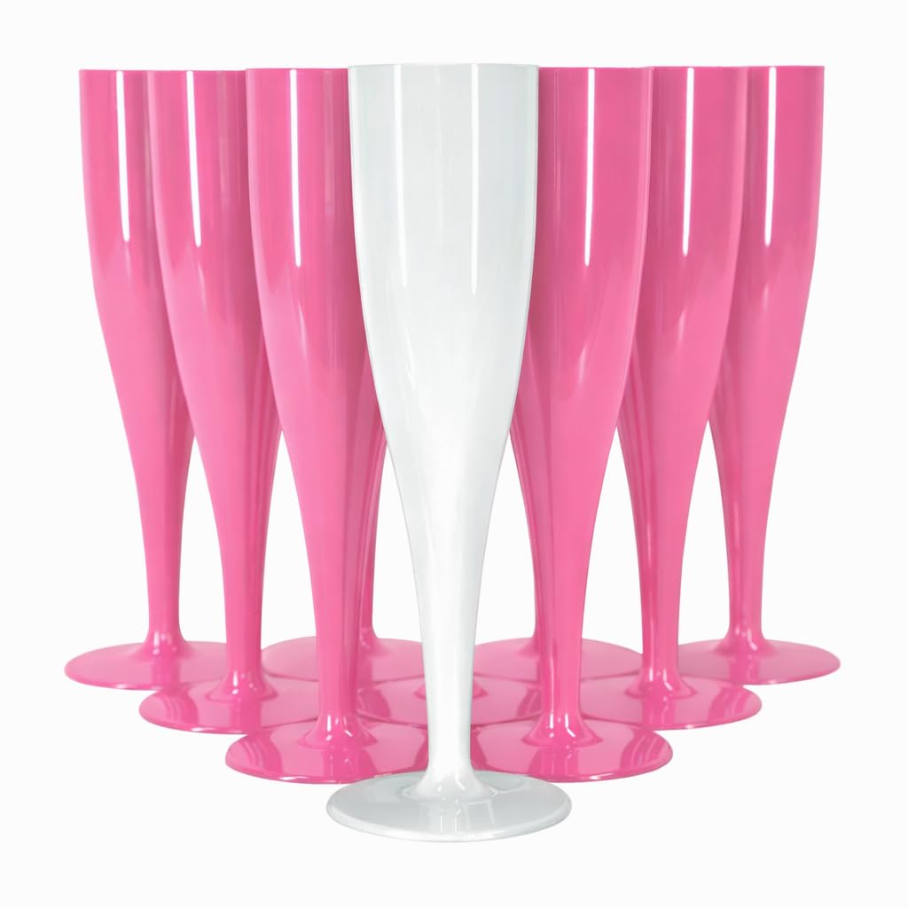 ProductPro 10 x White Pink Plastic Champagne Flutes Bridal Pack