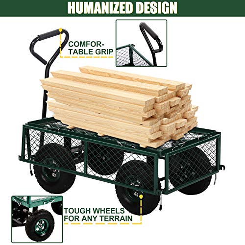 Wagon Cart Garden Cart Heavy Duty Steel Utility Cart Yard Dump Lawn Outdoor Utility Cart With Removable Sides And 10 Inch Wheels, Green #TOP4